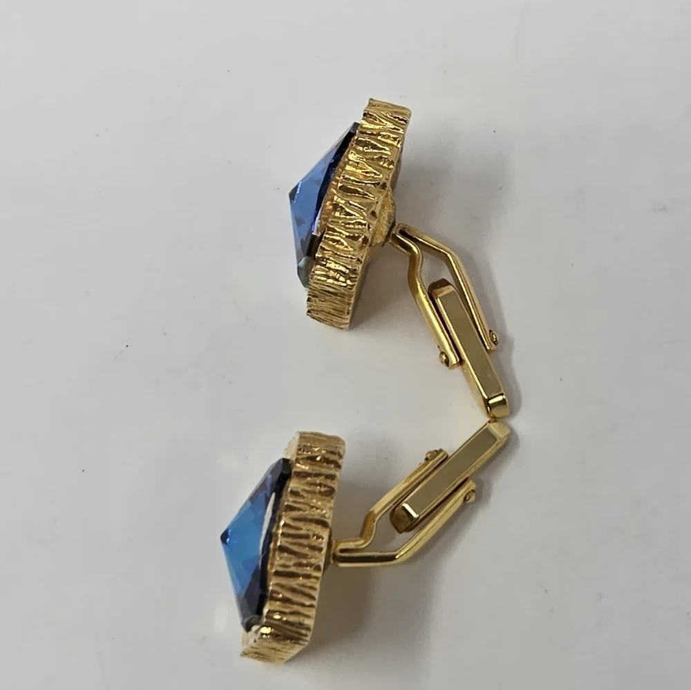 VINTAGE 1960S GOLD TONE BLUE RIVOLI CUFFLINKS MENSWEAR CLASSIC 1